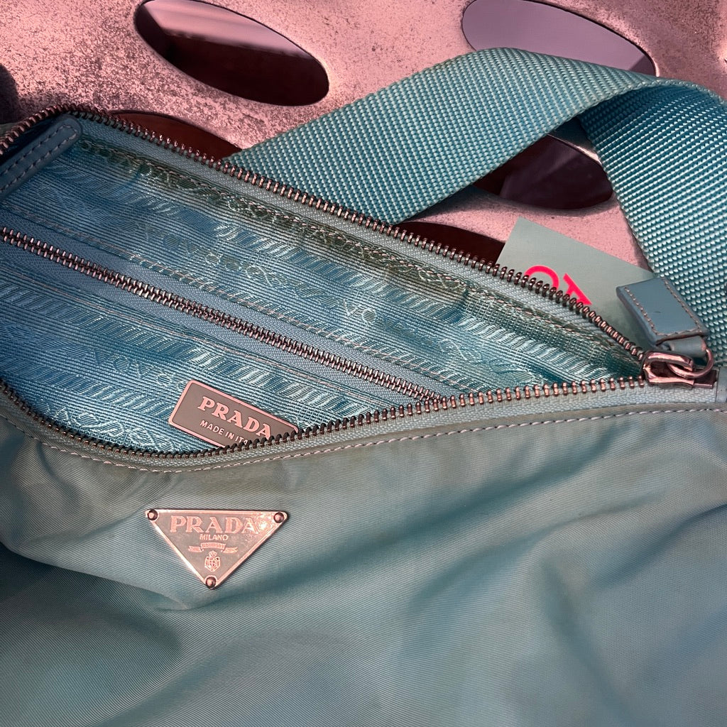 Prada Blue Tessuto Nylon With Saffiano Leather Trim Bag