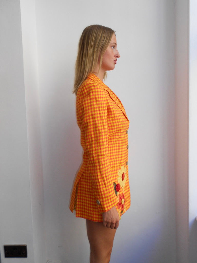 Cento x Cento by Iceberg Orange Checker Board Blazer