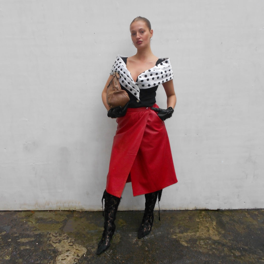 Red Leather Midi skirt