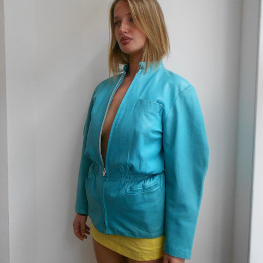 80's Turquoise Leather Jacket