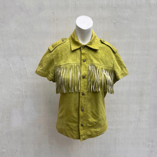 Lime Green Suede Fringe Shirt