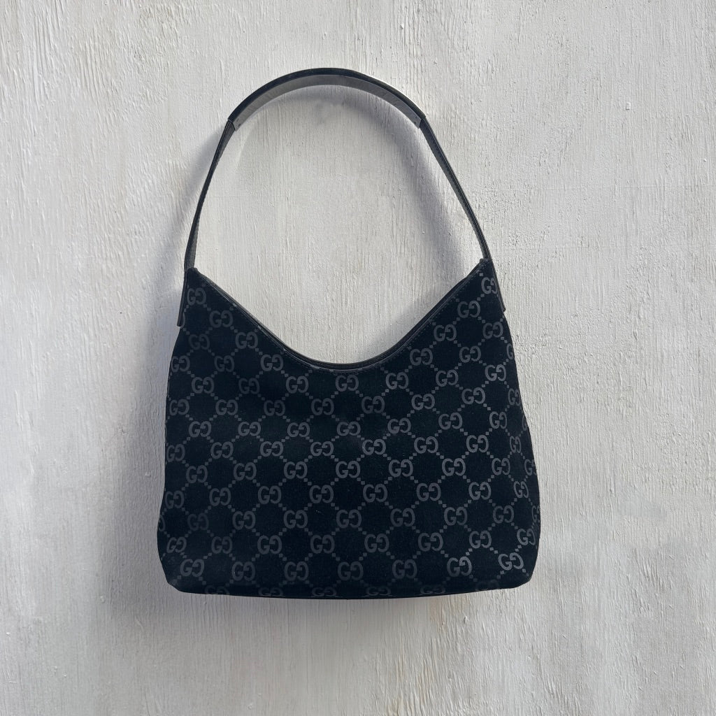 Gucci Suede Monogram Hobo Bag