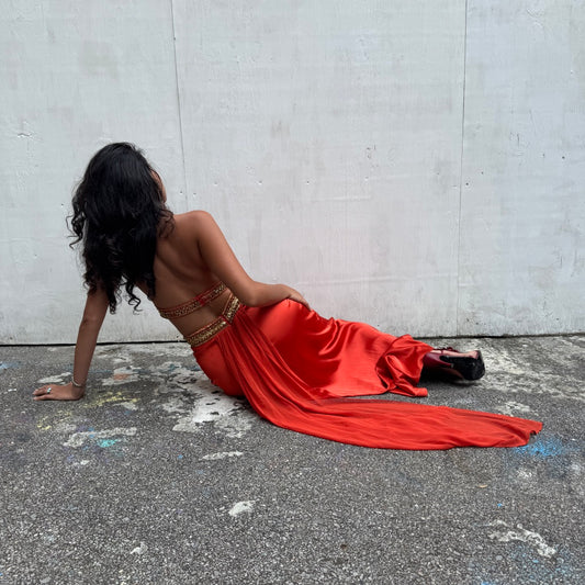 Orange Maxi Beaded Gown