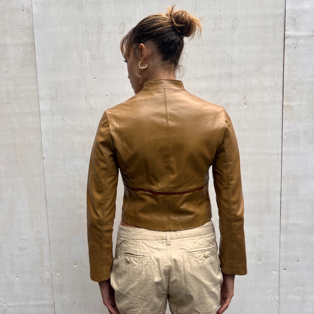 Tan Sculpted Leather Jacket