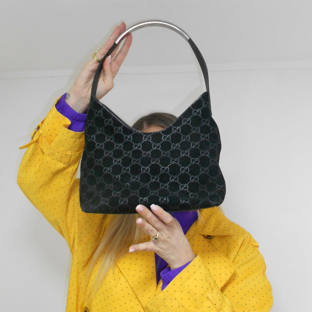 Gucci Suede Monogram Hobo Bag