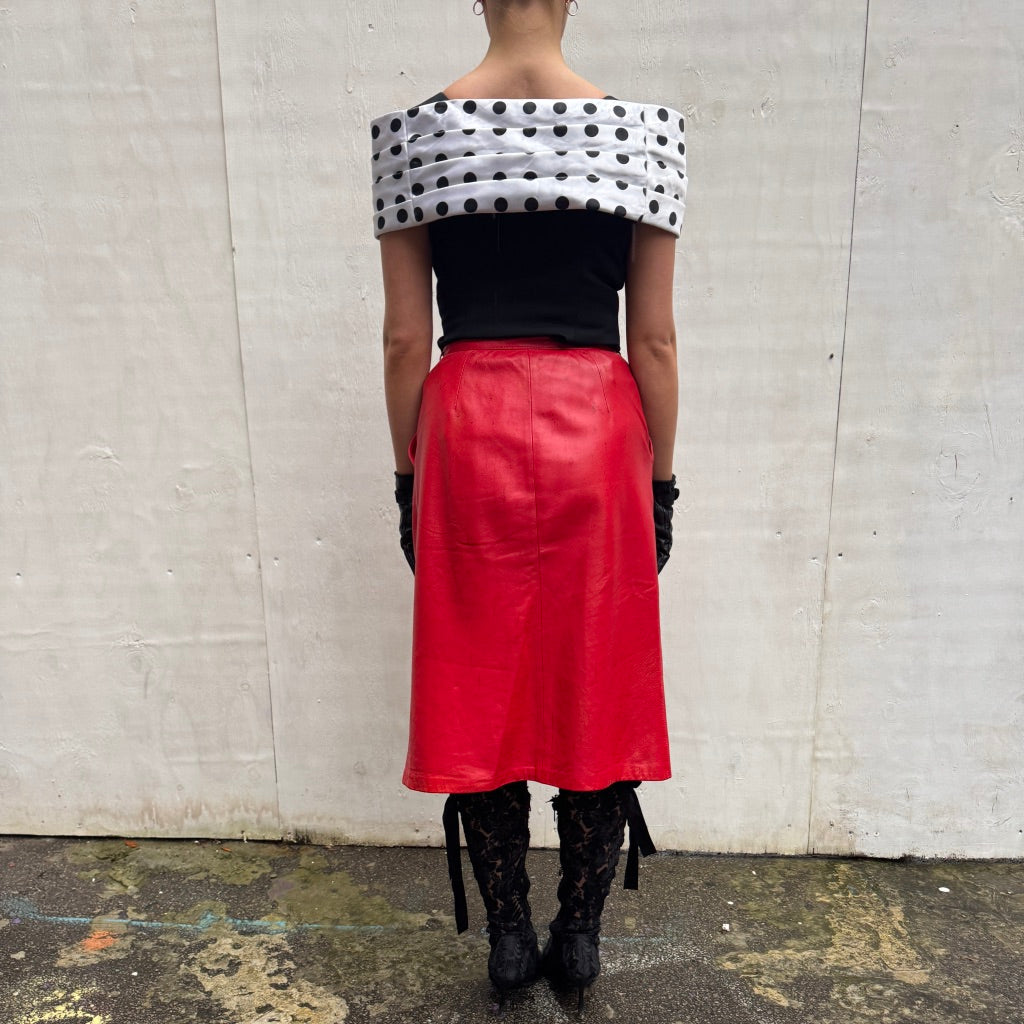 Red Leather Midi skirt