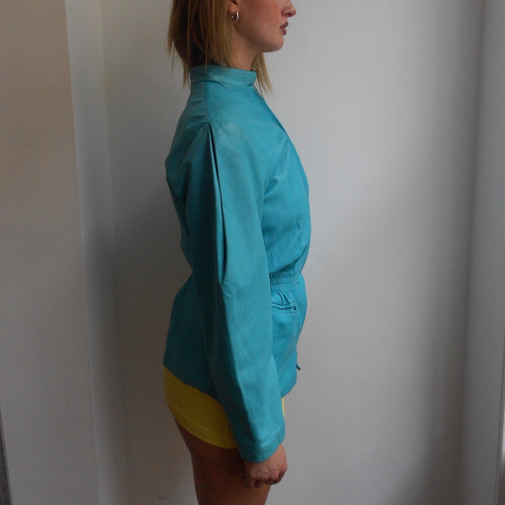 80's Turquoise Leather Jacket