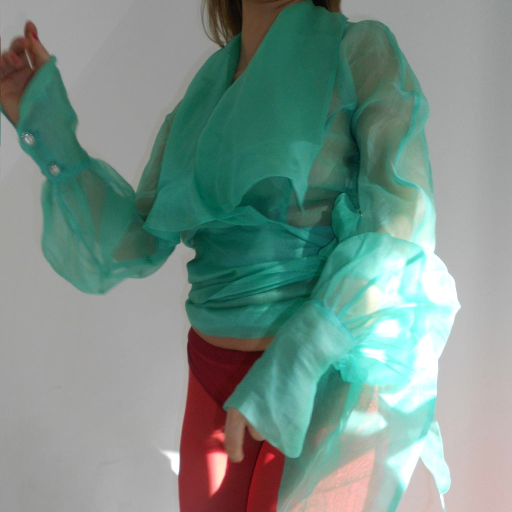 John Cavill Teal Sheer Organza Shirt