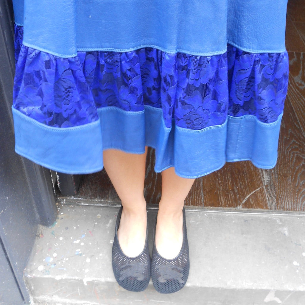 Royal Blue Leather and Lace Skirt