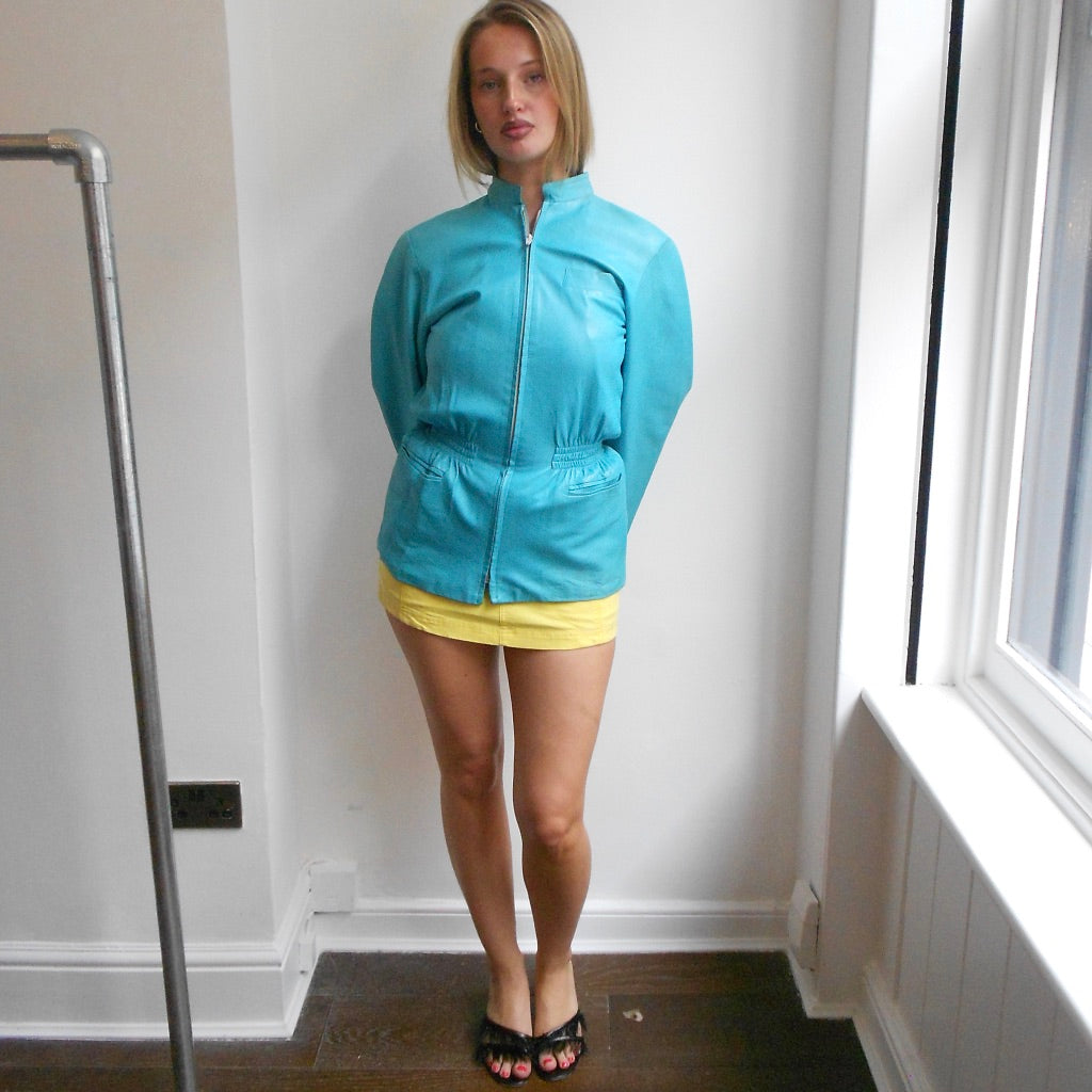 80's Turquoise Leather Jacket